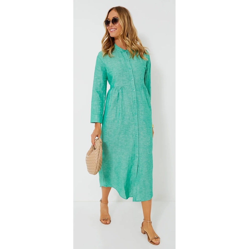 TUCKERNUCK Pomander Place Lydell Linen Maxi Shirt Dress Sea Green Size XL